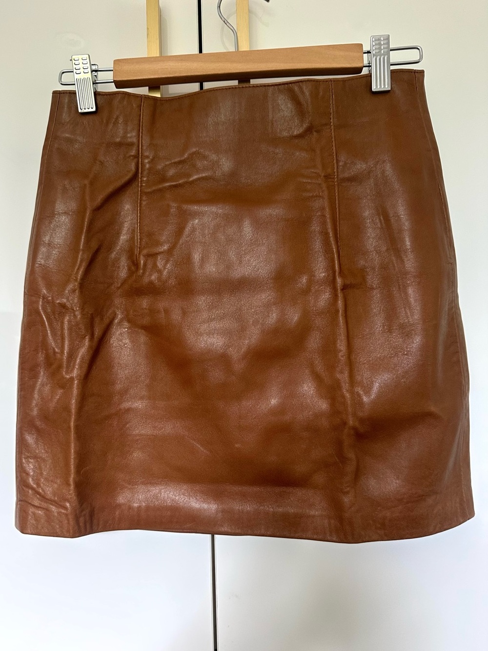 Zara 100% sheep skin Brown Leather Mini Skirt small NWT